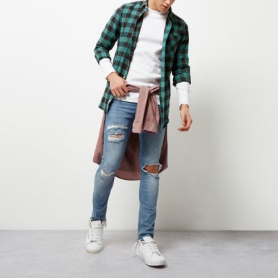 Teal buffalo check shirt